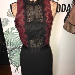 Red/black lace midi dress